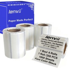 LENVII 투명 컬러 문자 감열 합성 라벨 방수 내유성 스크래치 방지 찢어짐 방지 저온 저항 선명한 인쇄 감열 라벨 프린터 전용 다기능 세트, 1박스