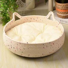 여름용 라탄 고양이집 사계절 사용 가능 쿨 고양이 스크레쳐 하우스, 1개, 화이트 쿠션