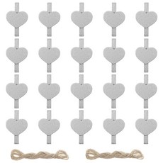 FAZHBARY Silvery Heart 빨래집게 미니 나무 빨래집게 황마 끈 작고 재미있는 장식 나무 페그 핀 공예 클립 사진 메모 카드용