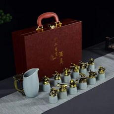 陶瓷酒具十二生肖獸首白酒杯分酒器禮品套裝, 古銅色12生肖【汝窯】禮盒裝, 1個