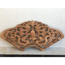 香樟木 扇形雙龍戲珠 仿古木雕擺件掛件 90x45釐米, 如圖所示, 1個
