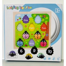 趣味數字認知小瓢蟲拼圖：兒童早教益智學習板，計數甲蟲數學玩具，顏色配對遊戲, 1個, 彩盒微凹（已折扣、商品完整、自用可選）