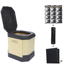 더배라 팔각패드형 휴대용 접이식 이동 간이 캠핑 변기, 1개, 다크아이보리