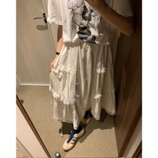 서진맘 여성 봄 스웨이드 레이스 패치 플레어 스커트