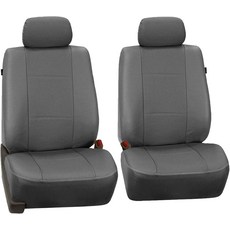 탈착식 헤드레스트 유니버설 핏 SUV 밴 그레이용 에어백 호환 시트 커버가 있는 로우 뒷좌석용 FH 그룹 프론트 세트 인조 가죽 카시트 커버, Solid Gray, Front Set