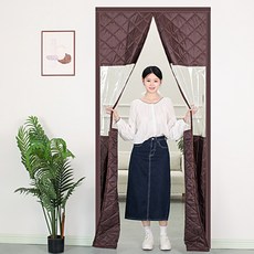 출입문 방풍 방한 외풍차단 방풍막 바람막이 커튼 양문형 찍찍이 자석 부착형, 01 다크브라운