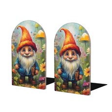 YPPAHHHH 장식용 북엔드 꽃 그림 난쟁이 어린이 나무 책 스토퍼 2개 선반 책상용 미끄럼 방지 모던 사무실 주방 학교용 216640