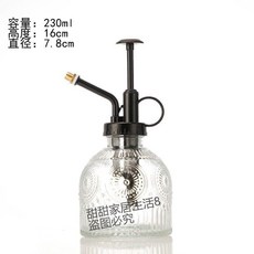 復古玻璃噴霧器 園藝澆花噴壺, 透明+黑色, 1個
