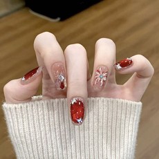 顯白美甲貼片 韓式假指甲片 穿戴甲 新年可拆卸輕奢純手工指甲貼, 1個, 絢爛煙火,S