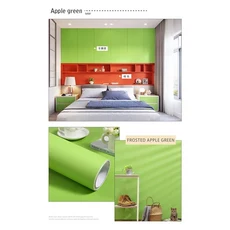 순색 자체 접착 매트 벽지 방 침실 벽 장식 데스크탑 옷장 방수 가구 리노베이션 스티커, 1M x 40CM, Matte Apple Green