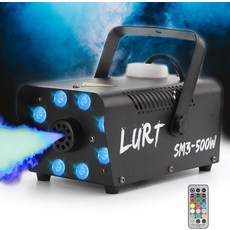 무선 리모컨과 파티용 자동 모드 휴대가 가능한 안개 기계 LURT 500W 미니 스모크 기계야외 할로윈결혼식 무대 효과 실내 디스코 및 소독 2000CFM 퓨즈 보호, Auto with 8 LED lights