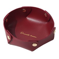 皮革置物盒 多功能桌面收納盒 時尚皮革文具收納, 圓形小款-酒紅, 1個