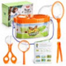어린이 야외 탐험용 튼튼한 곤충 채집 키트 나비망 집게 서식지 상자 선물, 6pcs Orange