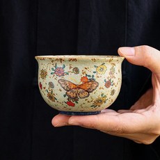 青花 火石紅 圓肚杯 手繪, 如圖所示, 1個