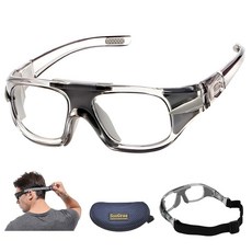 수그리 스포츠 고글 안경 스쿼시 및 라켓볼 고글 농구 안경 조절 가능 스트랩 저항 충격, 8043 Clear Frame Gray Pad, 1개, 8043 투명 프레임 그레이 패드