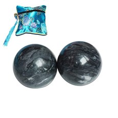 OHAYA 중국 대리석 천연 3.5cm(1.35인치) 핸드볼 블랙 그레이 건강 운동 스트레스 볼 보정 손 완화 (블루 백 포함) 109037