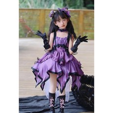 萬聖節兒童服裝 浮光芭蕾曲公主風洛麗塔紫色蓬蓬吊帶裙 女童連衣裙