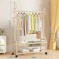 원풍룽 튼튼한 이동식 철제 2단 행거, 베이지1000