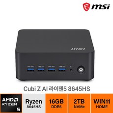 MSI 미니PC Cubi Z AI 라이젠5 8645HS 초소형 가성비 사무용 컴퓨터 저소음 업무용, WIN11 Home, 2TB, 16GB, 블랙