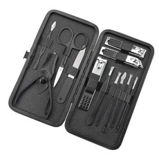 Arsjuo 휴대용 손톱 정리 도구 튀지않는 손톱깎이 12종 세트, 1세트, 블랙