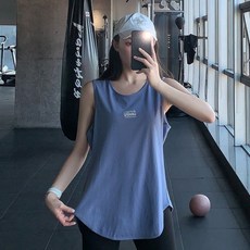 여성 요가 민소매 나시 빅사이즈 운동 민소매 라운드넥 티셔츠 데일리 여자 운동 나시티 YCY