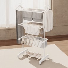 무베즈 3단 빨래건조대 대형 튼튼한 접이식 수건 이불 건조대, 올화이트