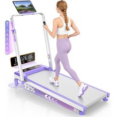 경사 15%/높이 조절 가능한 워킹 패드 러닝머신 업그레이드된 3.5핸들 바가 있는 HP 패드 4 in 1 접이식 책상 밑 가정용 350LBS용 전동 휴대용 LED 디스플레, purple
