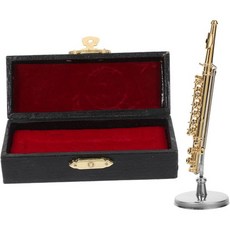 토얀도나 미니어처 플루트 모형 스탠드 케이스 포함 인형의 집 사무실 책상 장식용 악기 금색 2125503, 토얀도나 미니어처 플루트 모형 스탠드 케이스 포함 인형