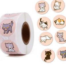 귀여운 고양이 8믹스 동물 스티커 원형 500pcs S645 OC_0404TG