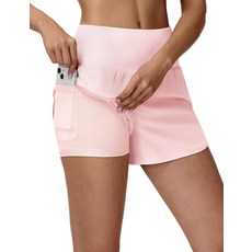MIER 여성용 2-in-1 주머니가 있는 운동용 러닝 반바지 7.6cm(3인치) 하이 웨이스트 퀵 드라이 액티브 운동 메시 안감 포함 라이트 핑크 S
