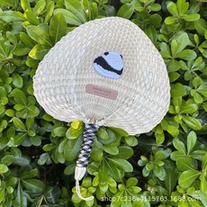 赫盛工藝可愛熊貓手工編織蒲扇夏日扇子芭蕉扇寶寶扇手搖嬰兒草扇, 1個, 可愛熊貓手工編織蒲扇:如圖
