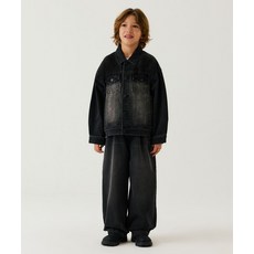 무신사 스탠다드 MUSINSA STANDARD KIDS 빅 브러쉬 오버사이즈 데님 트러커 재킷 자켓 [워시드 블랙] MKEJJXK01-WC 468491