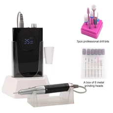 코어리스 모터 휴대용 네일 드릴 머신 매니큐어 연마 충전식 배터리 베이스 포함 강력한 35K 35000RPM