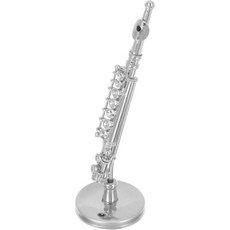 미니어처 플루트 모형 받침대 케이스 포함 인형의 집 장식용 세련된 구리 악기 음악 애호가를 긴 장식 2124362, 미니어처 플루트 모형 받침대 케이스 포함 인형의 집 장