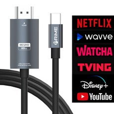 프라임큐 USB 3.1 C타입 MHL HDMI 미러링 케이블, 2m, 그레이, 1개