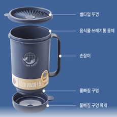 위생적인 음식물쓰레기통 1.5리터 원터치뚜껑 음쓰통 국물 배출형 쓰레기통, 파랑, 1개