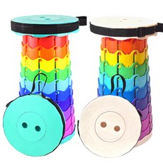 휴대용 접이식 자바라 의자 아코디언 폴딩 체어 높이조절 간이 원형 스툴 코끼리 트위스트 놀이 동산 공원 대기 줄서기, 2개, 레인보우 민트+레인보우 크림화이트