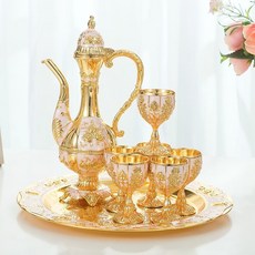 高檔南瓜造型酒具8件套組 1壺1托盤6酒杯 歐式白酒杯 創意家居擺件 酒杯組 小酒杯 酒具套裝960112, 小南瓜金白色, 1個