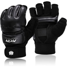 FitST4 스포츠 하프 미트 MMA UFC 트레이닝 복싱 펀치 백 무술 장갑, Black, 1개