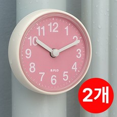 비플로 무소음 방수 강력 흡착 욕실 시계, 2개, 코랄핑크