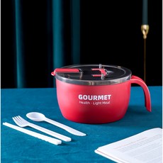 GOURMET 泡麵碗 304不銹鋼隔熱碗 瀝水湯碗, 1個, 紅, 紅