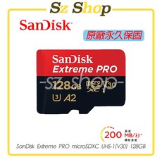 SanDisk Extreme PRO microSDXC UHS-1(V30) 128GB 永久保固, 1個, 128GB Micro紅黑小卡附大卡轉卡