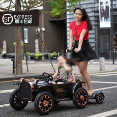 전동차 자동차 푸쉬카 부모 2인용 어린이 탑승 배터리 전동푸쉬카 전동 유모차 클래식, A. 블랙 12V7A+페달+블루투스