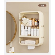 壁掛式置物架 浴室收納架 臥室化妝品收納 多功能香水收納盒 牆面掛架 簡約設計 節省空間 防水防潮, 1個, 奶油白三層（下宅配）超商寄不出去, 奶油白
