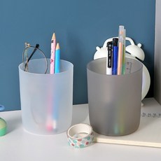 깨지지않는 반투명 플라스틱 연필꽂이, 1개, 브라운 원형 펜홀더