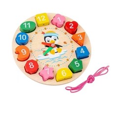 木製時鐘積木玩具 兒童早教益智玩具 數字形狀配對積木 手眼協調訓練玩具, 原木, 1個