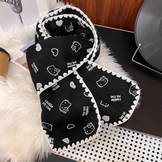 桃園出貨ing 韓版可愛貓咪愛心印花針織圍巾女冬季新款保暖護頸圍脖