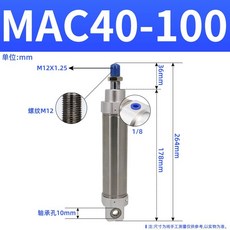 MAC40-125 氣缸 M14X1.25 軸承孔12mm 總長289mm, CDM2E40-100軸承10, 1個
