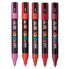 Posca 페인트 아트 마커 양면 팁이 있는 5M 미디엄 5개 세트 레드 컬렉션, Posca 페인트 아트 마커 양면 팁이 있는 5M 미디