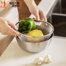 304不鏽鋼沙拉碗，廚房烘焙打蛋料理和麵盆，家用刻度攪拌盆，韓式風格, 1個, 加厚304單實盆【帶刻度】,19cm